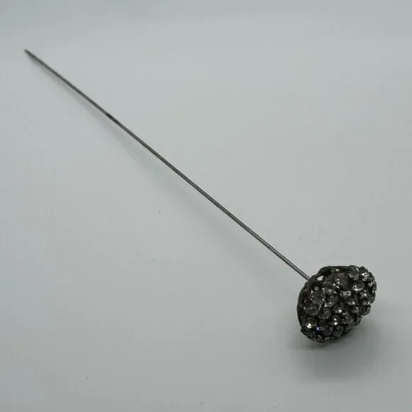 Antique Victorian Hat Pin Clear Paste Rhinestone Domed Top Filigree Back 10" - Picture 9 of 16